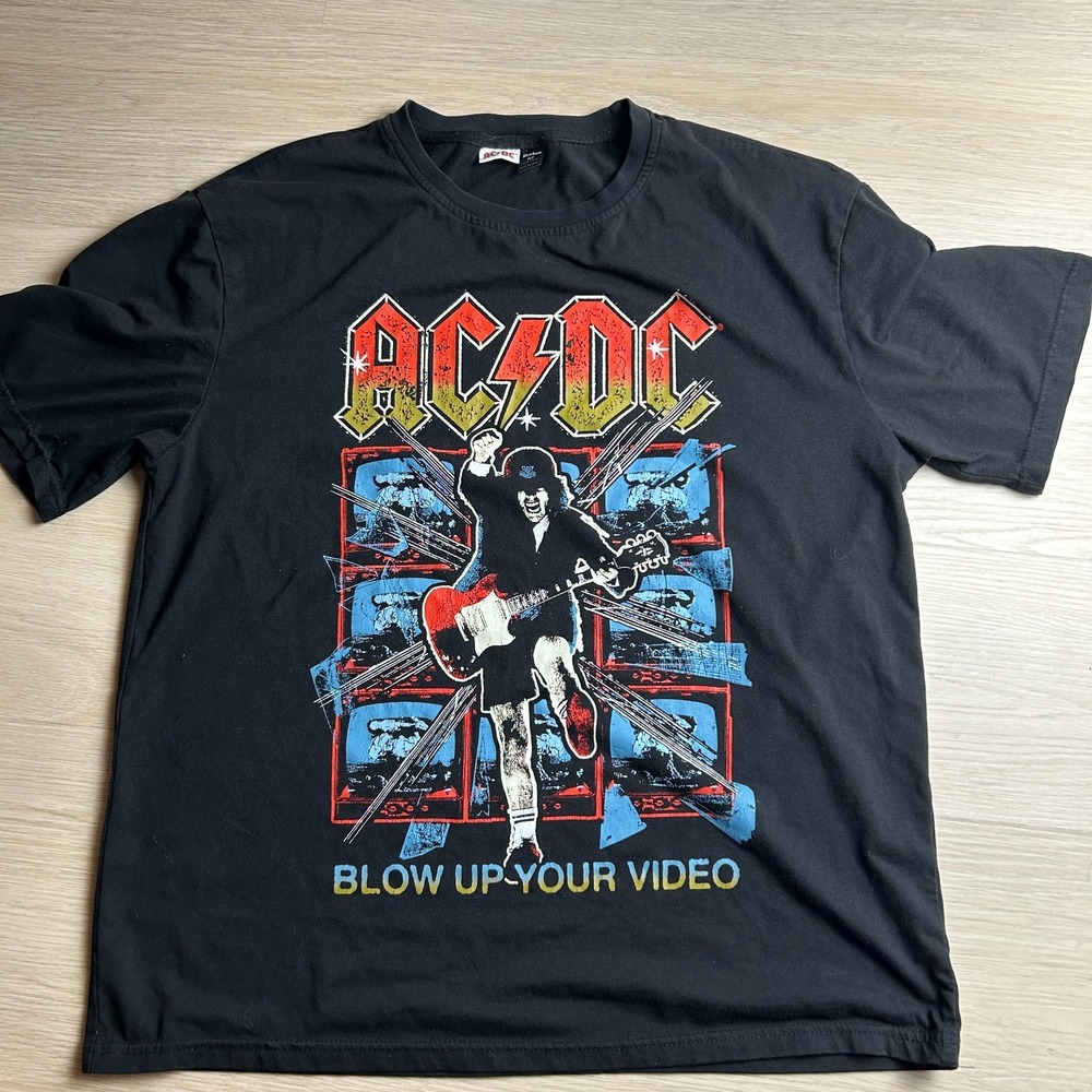 AC/DC Mens Medium Graphic T-Shirt Black Blow Up Your Video Angus Young Band Tee